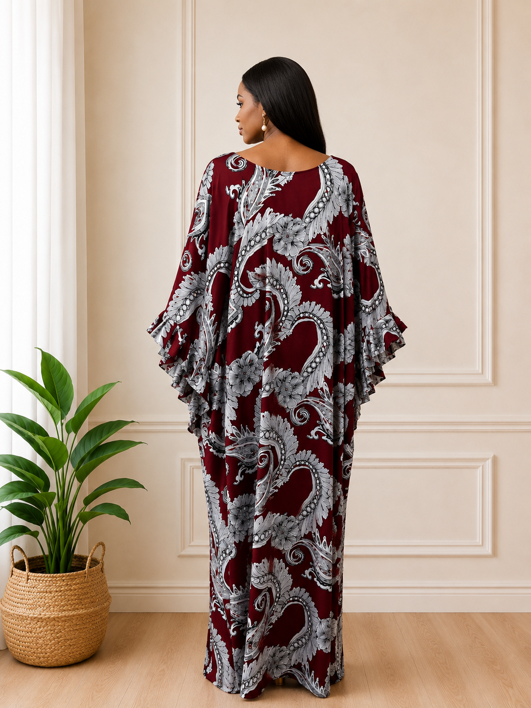 Luxury Burgundy Silk Bubu Kaftan