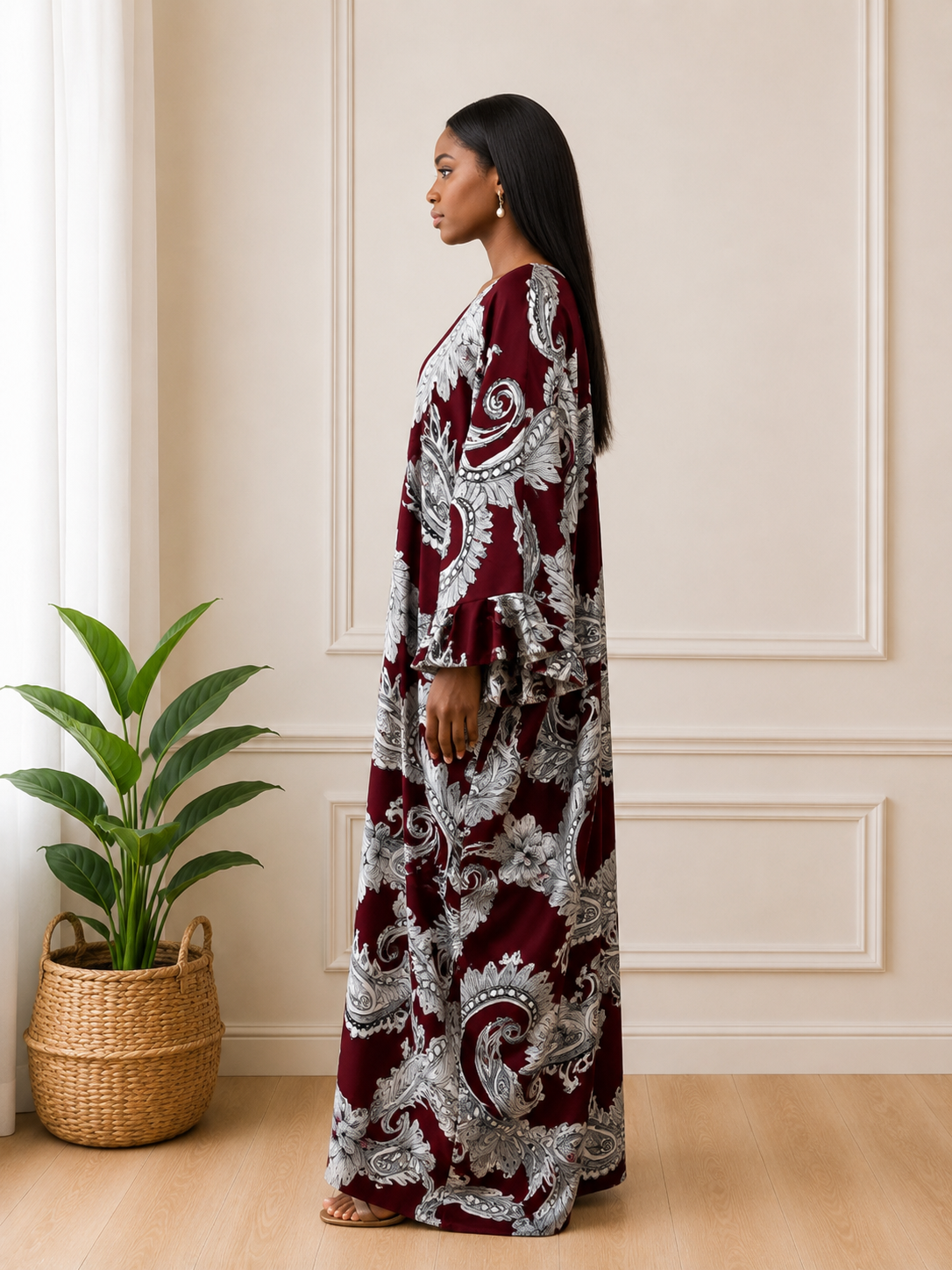 Luxury Burgundy Silk Bubu Kaftan