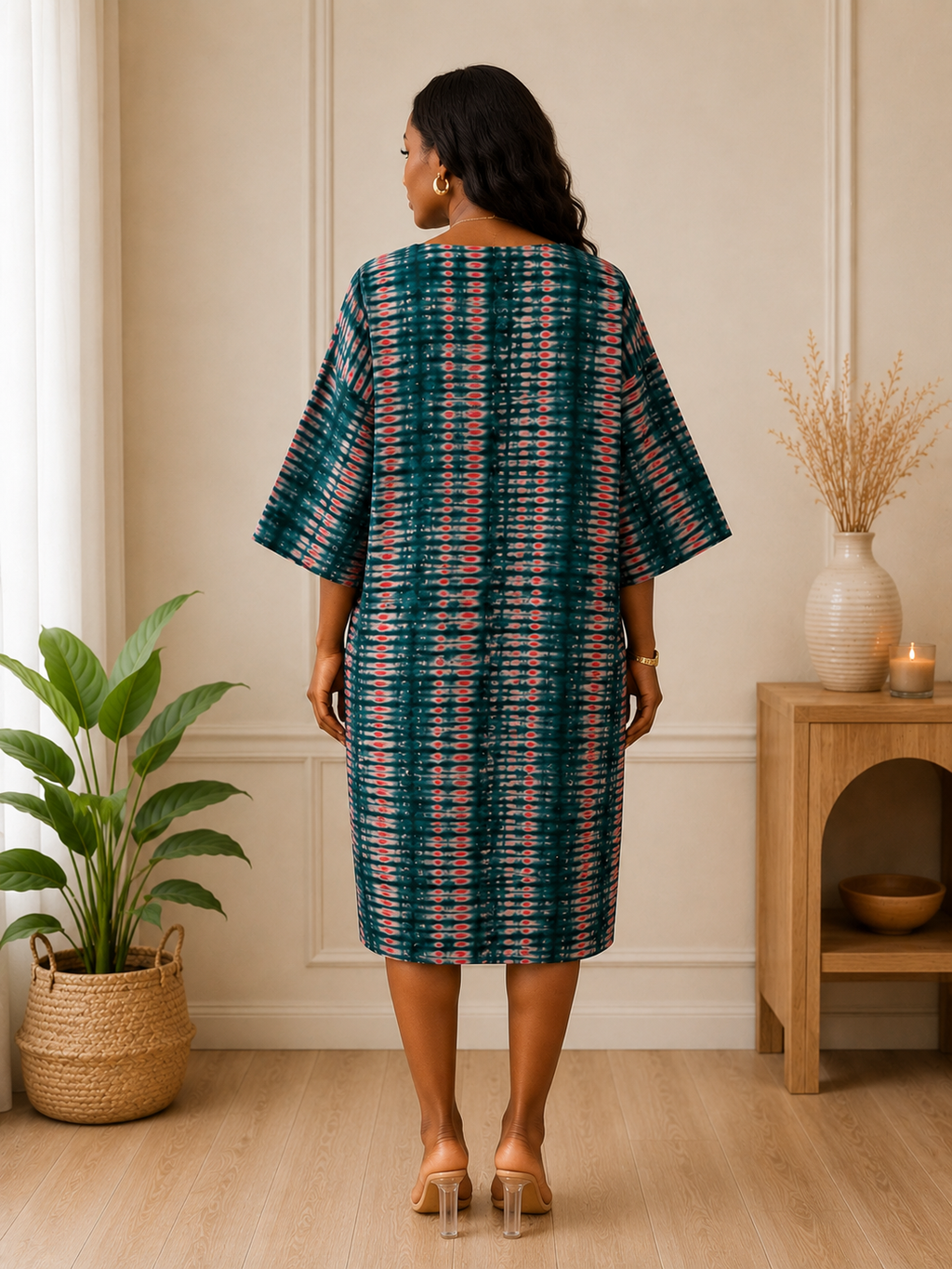 Peach Adire Shift Dress