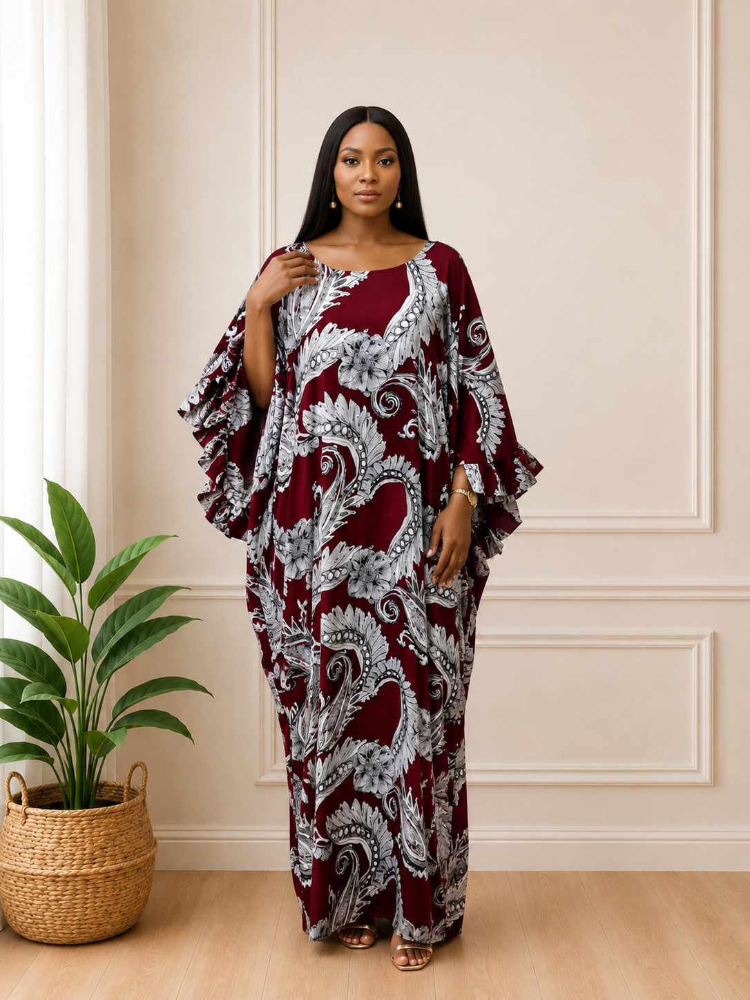 Luxury Burgundy Silk Bubu Kaftan