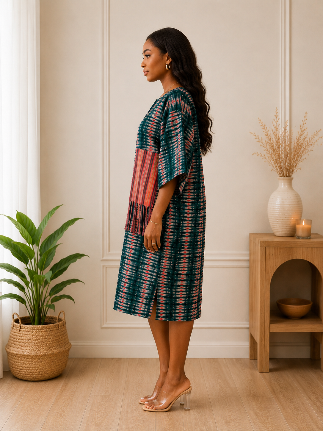 Peach Adire Shift Dress