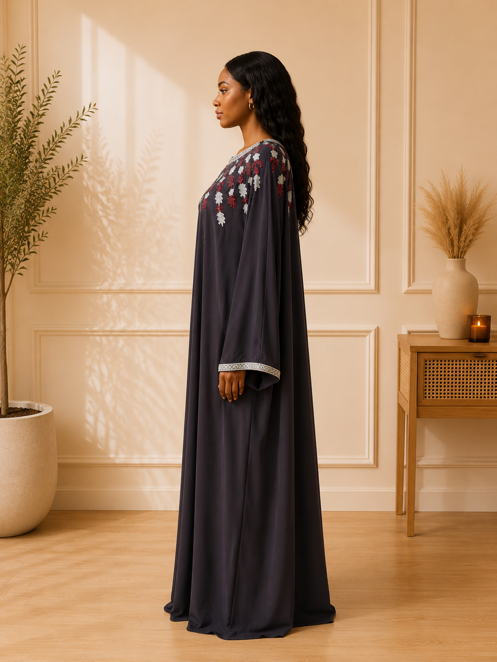 Deep Ash Pearl Abaya