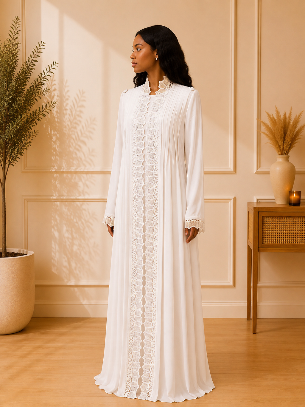 Ivory Elegance Embroidered Abaya