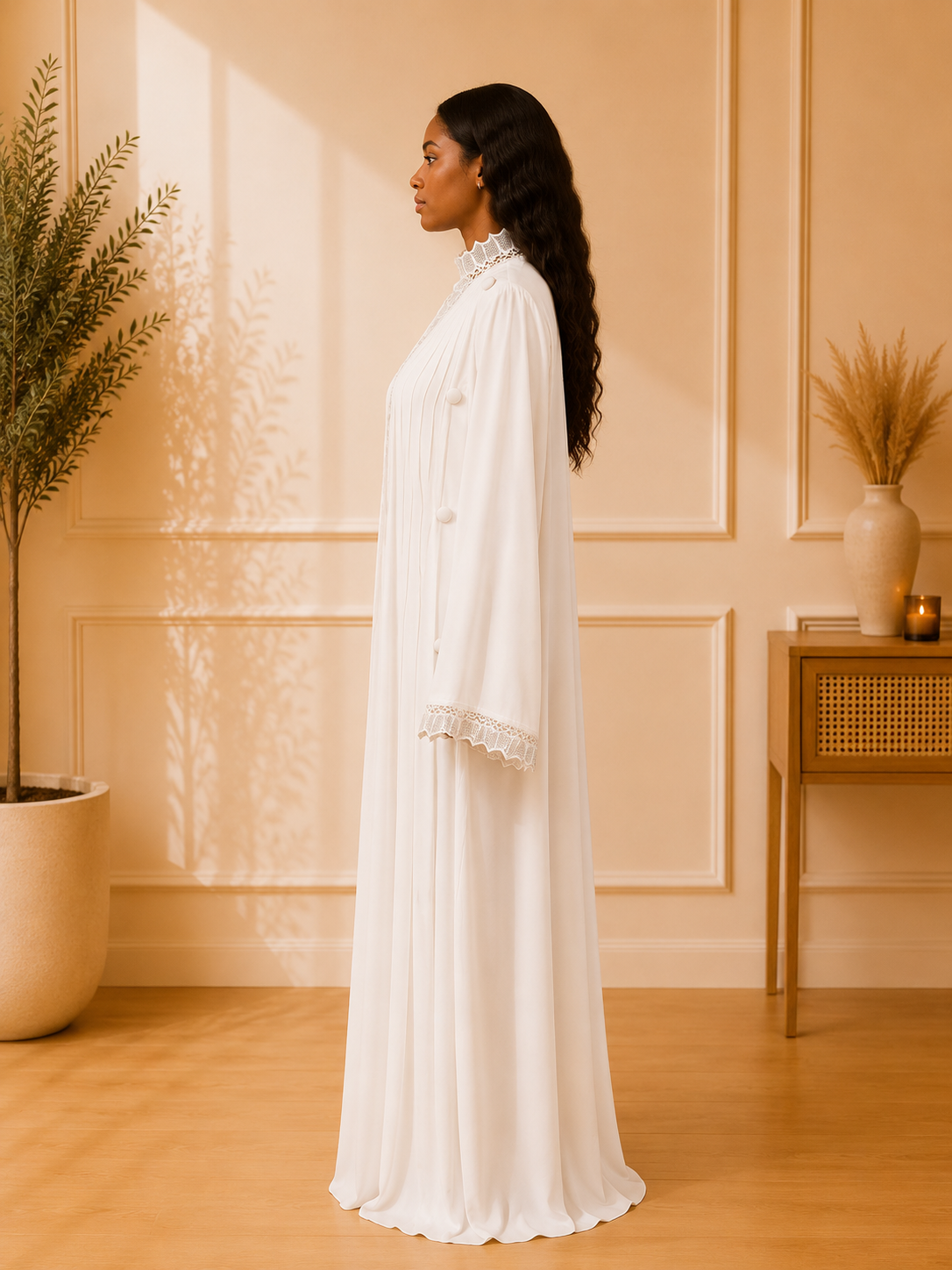 Ivory Elegance Embroidered Abaya