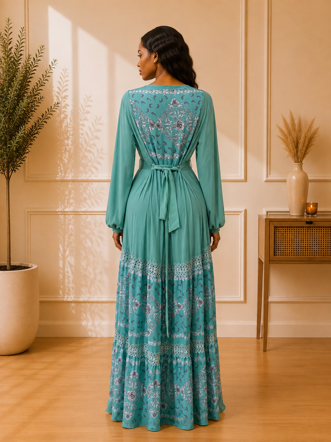 Teal Embroidered Maxi Dress