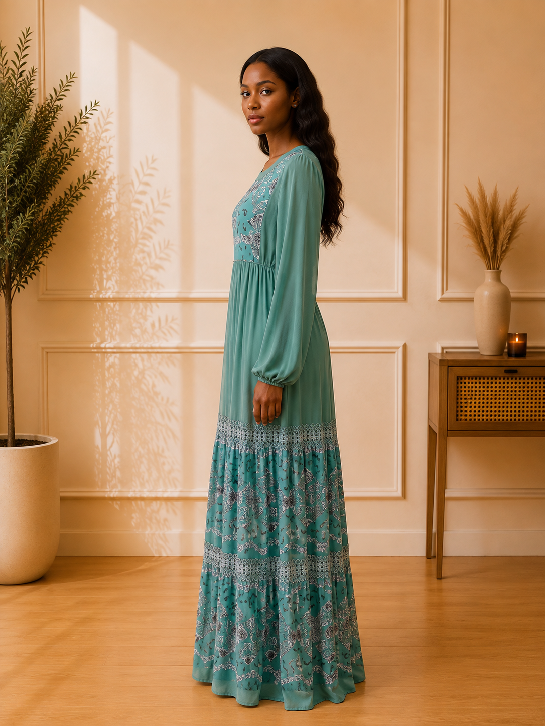 Teal Embroidered Maxi Dress