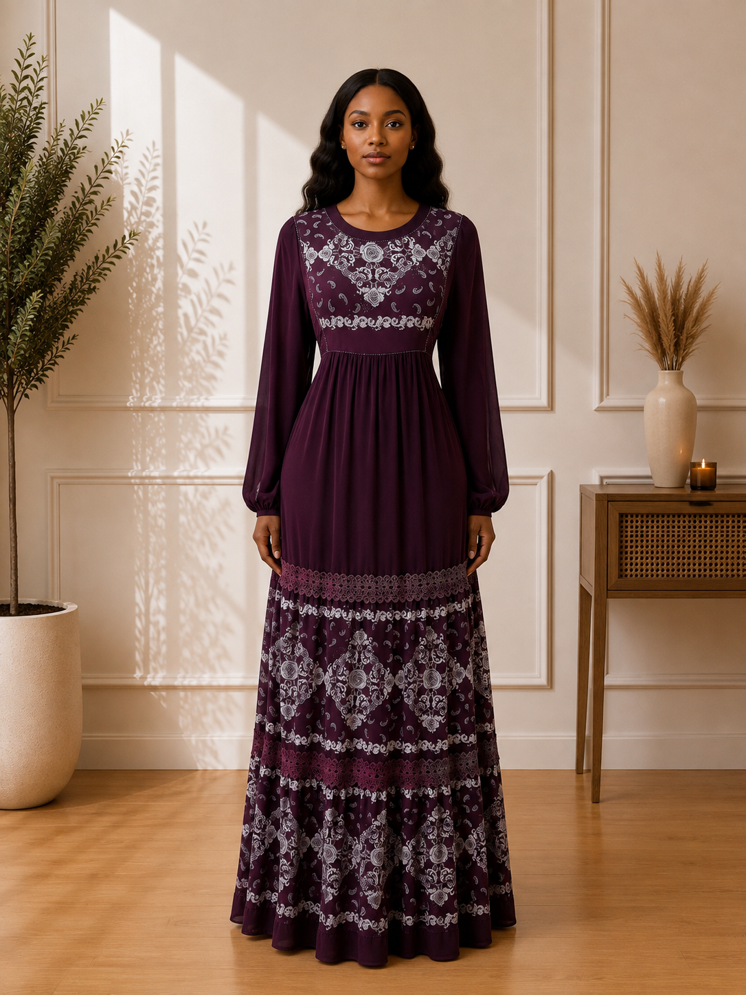 Magenta Embroidered Maxi Dress