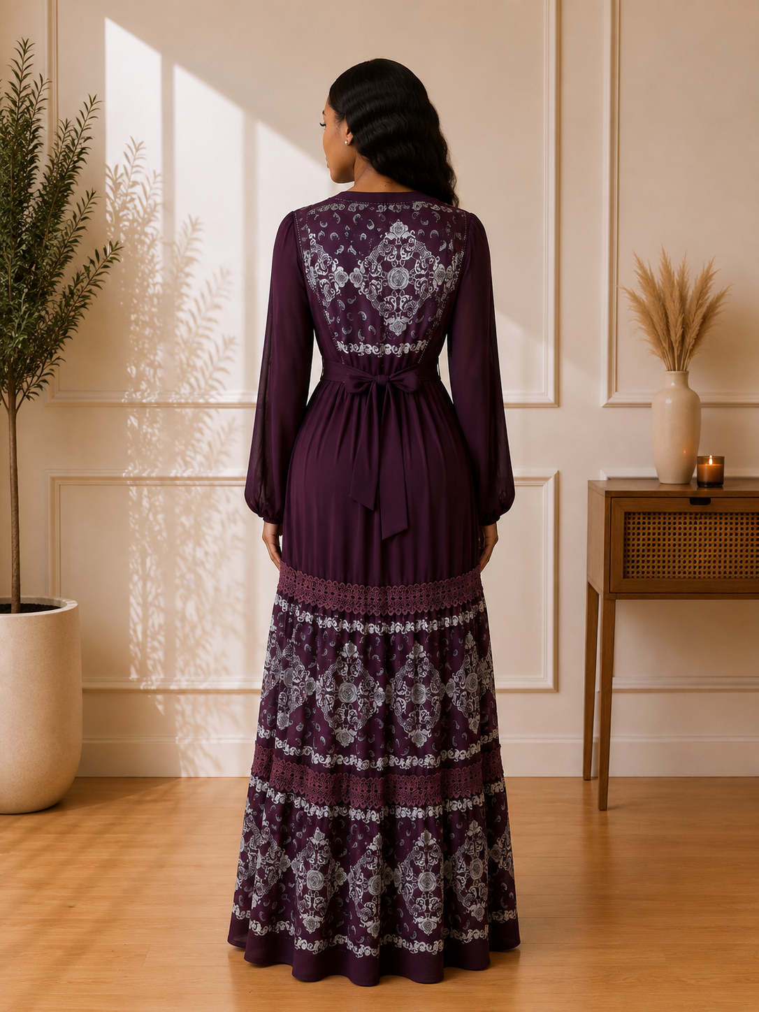 Magenta Embroidered Maxi Dress