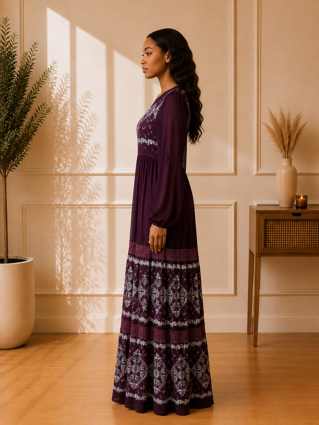 Magenta Embroidered Maxi Dress