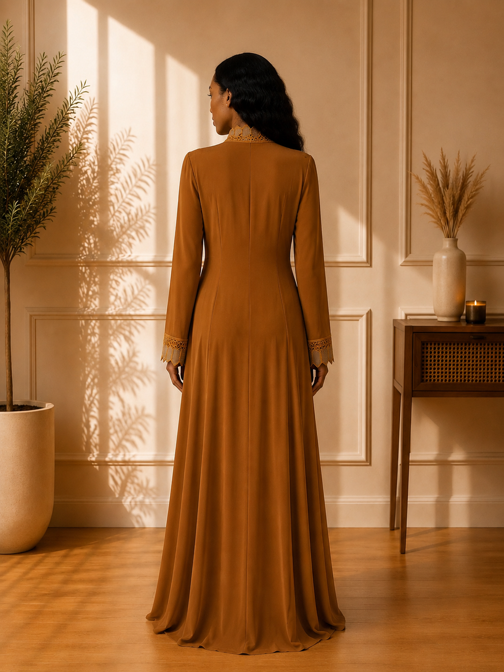 Golden Amber Embroidered Abaya