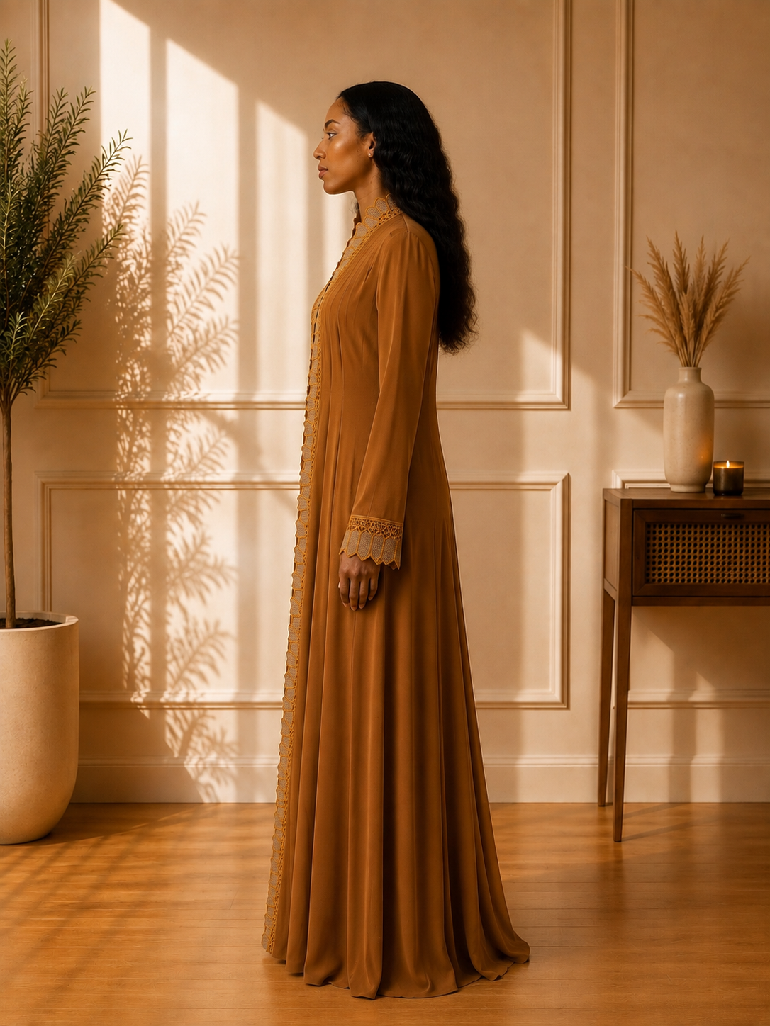 Golden Amber Embroidered Abaya
